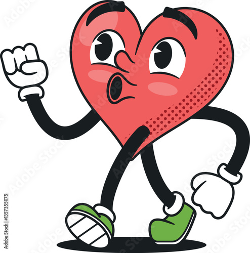 Carefree heart emoticon walking vector illustration