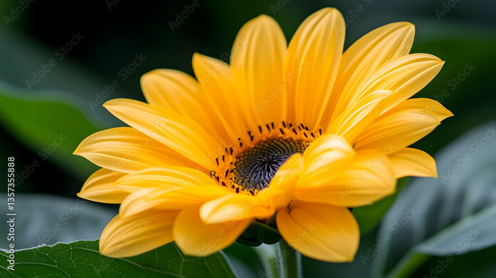 Fototapeta premium Close-Up of a Radiant Yellow Sunflower with Dew Drops