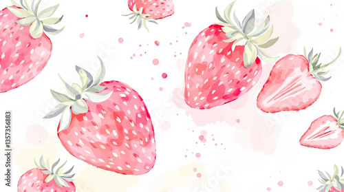 Watercolor pattern strawberry white background
