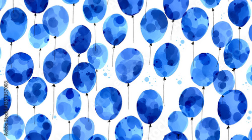 Watercolor Blue balloons on a white background. Seamless pattern	