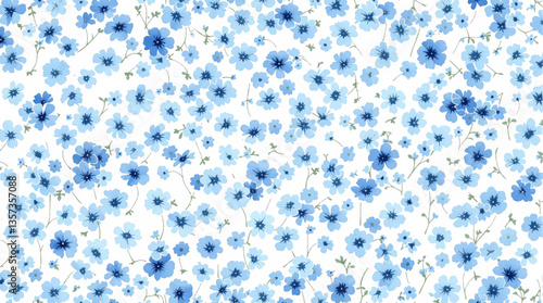 Watercolor pattern blue flowers white background