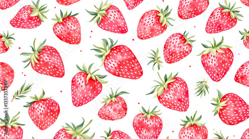 Watercolor pattern strawberry white background