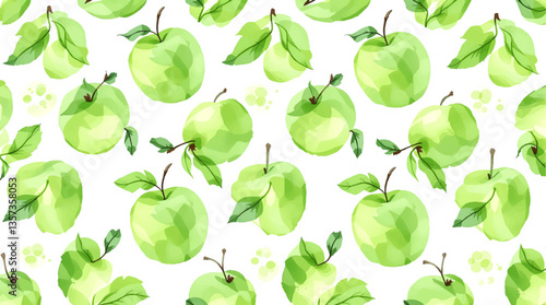 Watercolor pattern green apple white background vector	