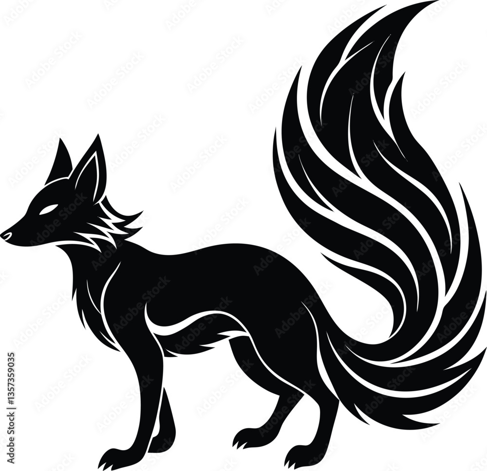 Obraz premium A black tribal fox head silhouette vector illustration, a wild mammal design