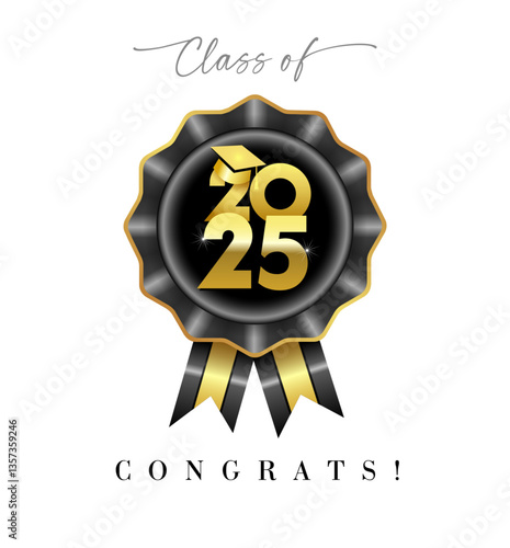 Class of 2025 3d badge icon. Class of 2025 Congrats logo design for photo frame or invitation cards. Vector illustration Congratulation Graduation for High School or University
