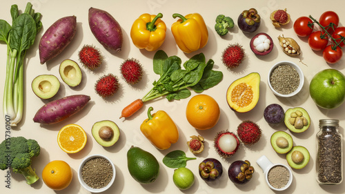 Wallpaper Mural Assortment Of Colorful Fresh Vegetables And Fruits On Beige Surface Healthy Eating Torontodigital.ca