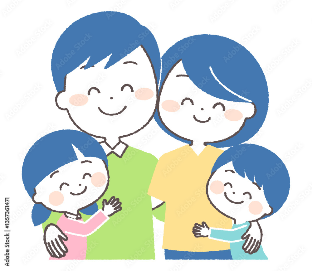 お父さんとお母さんに抱きつく子供達