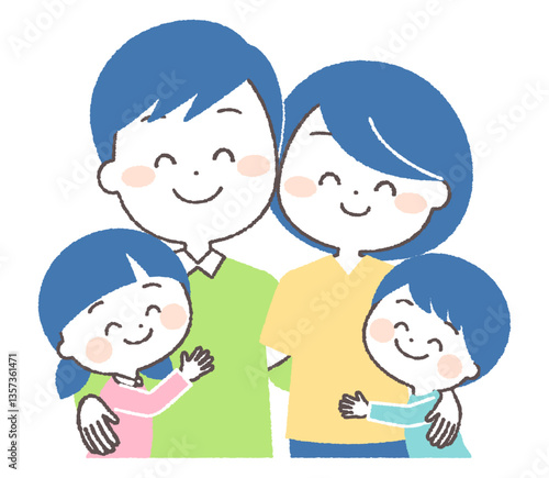 お父さんとお母さんに抱きつく子供達