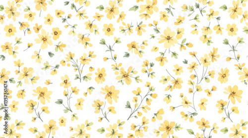 Watercolor pattern yellow flowers white background