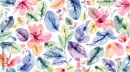 Watercolor pattern color leaves white background	