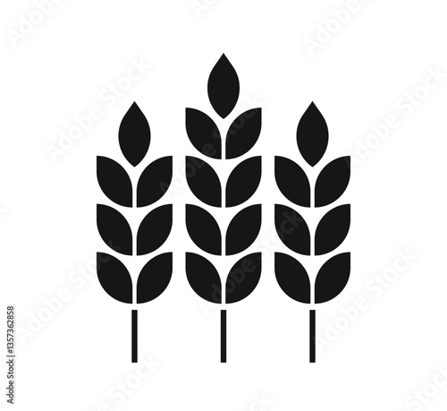 Wheat icon. Silhouette wheats isolated on white background. Malt beer. Malts spike. Spikelet grain. Barley or corn for flour print design. Cereal ear. Seed millets. Oat farming. Vector illustration