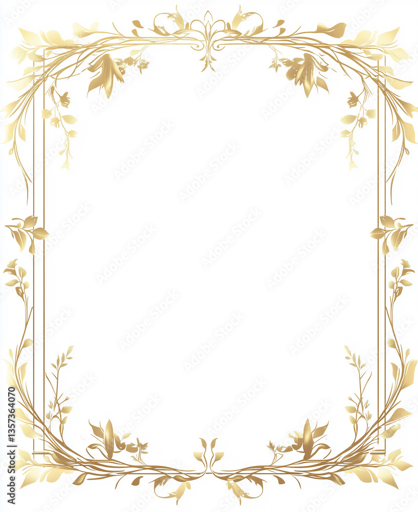 Elegant golden frame design featuring ornate floral patterns, ideal for invitations, announcements, or decorative purposes Elegant golden frame design featuring ornate floral patterns, ideal for invitations, announcements, or decorative purposes