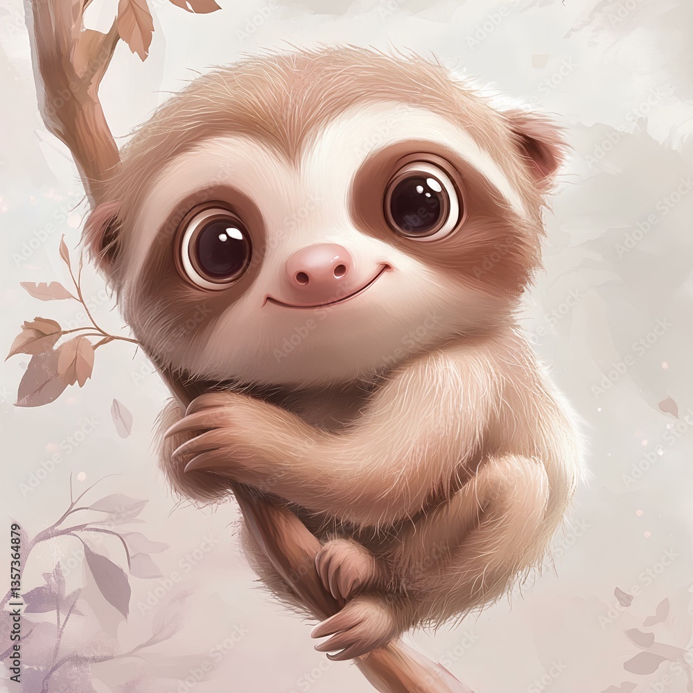 Fototapeta premium Cute baby Dreamy sloth character, cartoon, webtoon, illustration