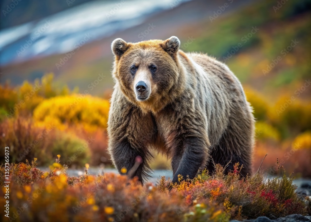 Fototapeta premium Grizzly Bear in Wild Habitat: Documentary Style Stock Photo