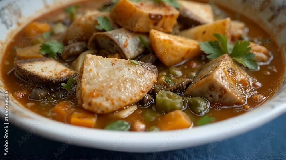 Delicious Spicy Vegetable Stew with Tofu and Parsley Garnish in a Bowl Delicious Spicy Vegetable Stew with Tofu and Parsley Garnish in a Bowl