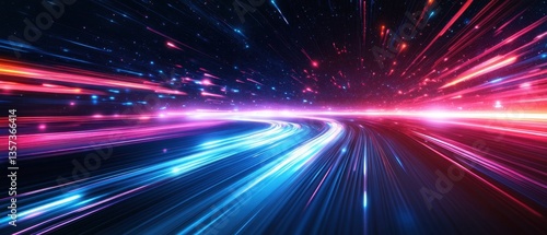 Dynamic abstract background with vibrant blue and red light trails creating a sense of speed and motion in a cosmic space