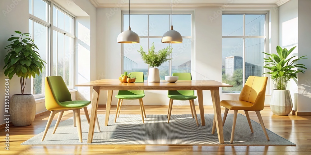 Fototapeta premium Stylish Modern Dining Table in Minimalist Interior Design