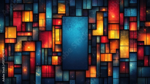 Abstract Colorful Mosaic Glass Panel Design