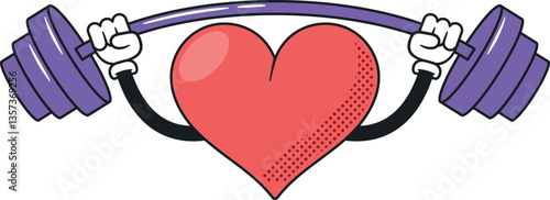 Red strong heart lifting barbell