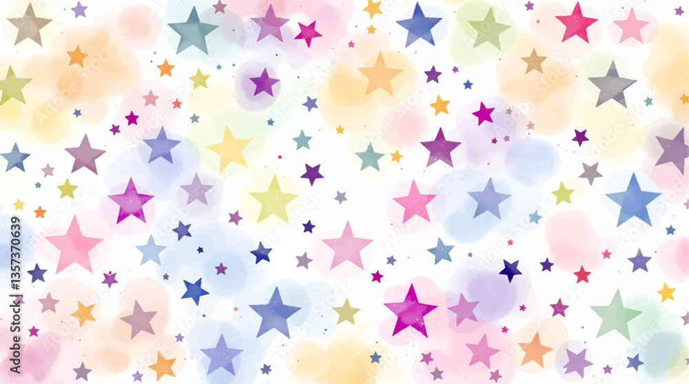 Smiling stars in various colors depicted in soft watercolor illustration set. Objects in vibrant pastel tones isolated on transparent background