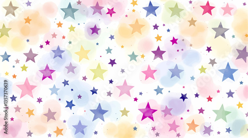  Smiling stars in various colors depicted in soft watercolor illustration set. Objects in vibrant pastel tones isolated on transparent background