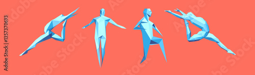 Freedom, leadership or development concept. Jumping men. Gymnastics activities for icon health and fitness community.  
Running man or marathon runner. 3D human body model. Design for sport. Vector.