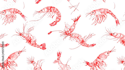 Watercolor seamless pattern featuring grilled shrimp	