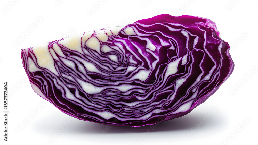 A thinly sliced purple cabbage with intricate swirling patterns A thinly sliced purple cabbage with intricate swirling patterns