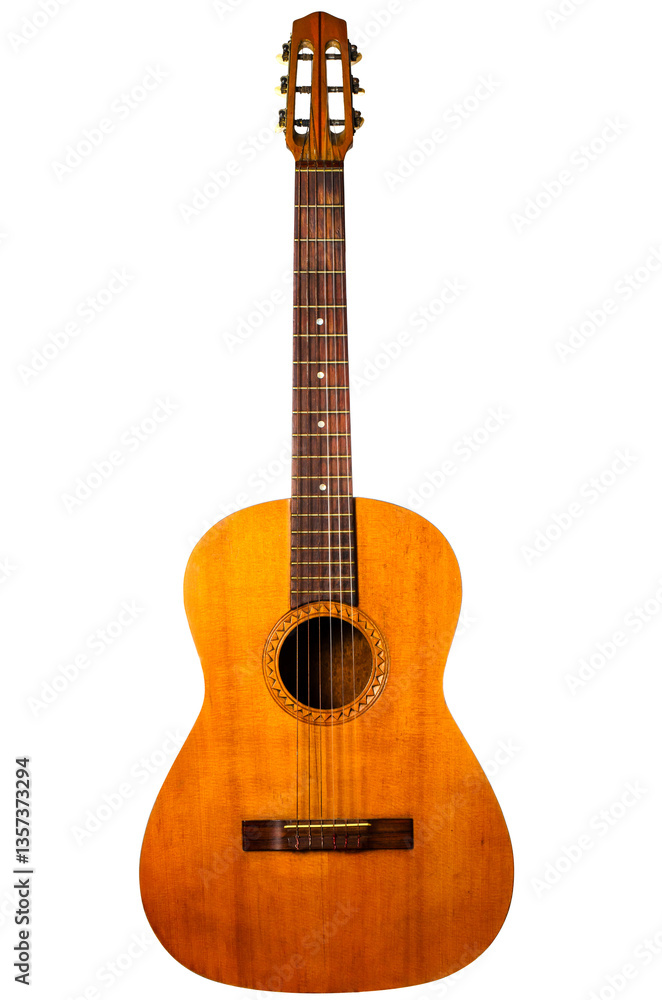 Vintage Acoustic Guitar Isolated on White