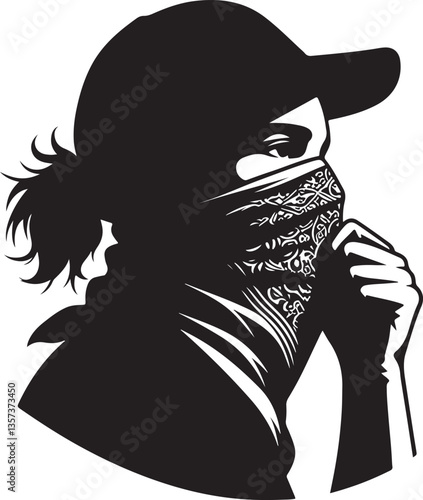 Bandana-covered protester artwork