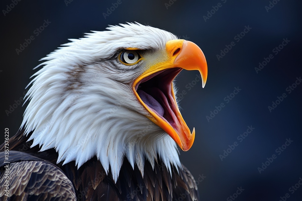 Fototapeta premium Screaming American Eagle: Majestic Bird of Prey in Dynamic Call