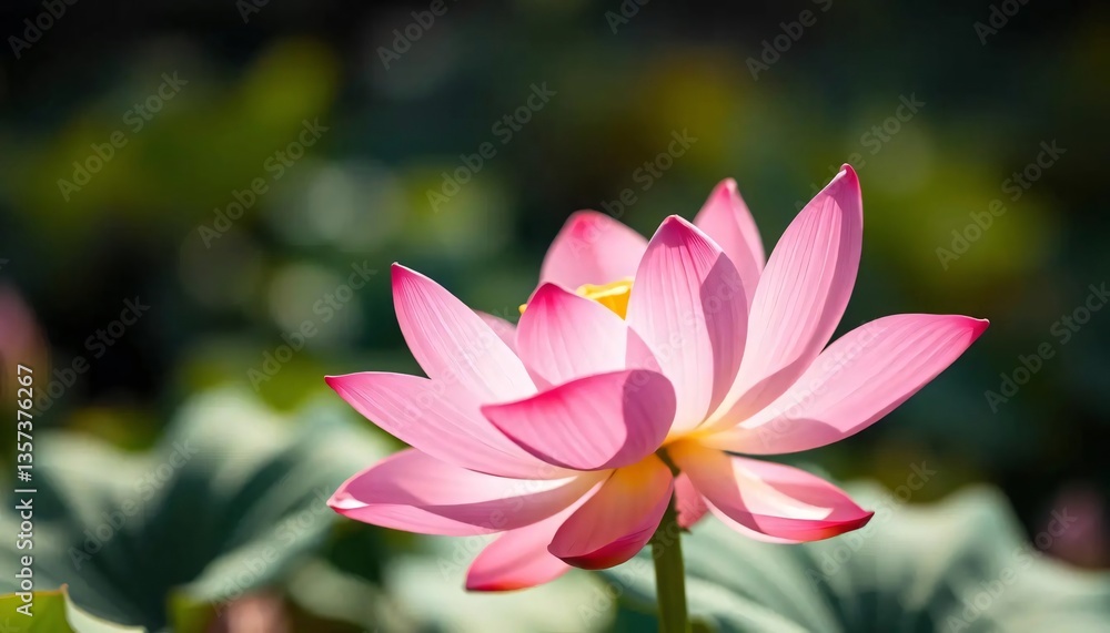 Pink Lotus Flower in Sunlight: A Serene Garden Bloom Pink Lotus Flower in Sunlight: A Serene Garden Bloom