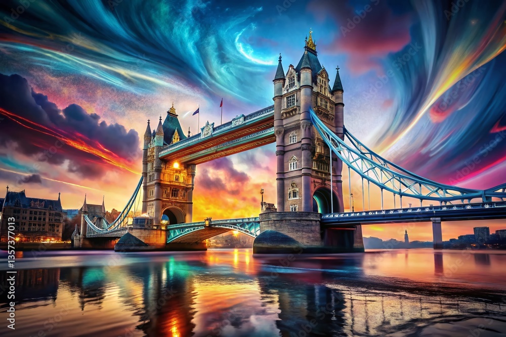 Obraz premium Surreal London Bridge: Dreamlike Cityscape at Dusk
