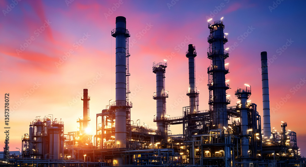 A stunning industrial landscape at sunset, showcasing towering chimneys and vibrant sky colors, symbolizing energy and progress. A stunning industrial landscape at sunset, showcasing towering chimneys and vibrant sky colors, symbolizing energy and progress.