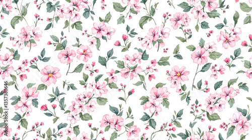 Watercolor Pink flower background, Seamless pattern with watercolor pink flowers