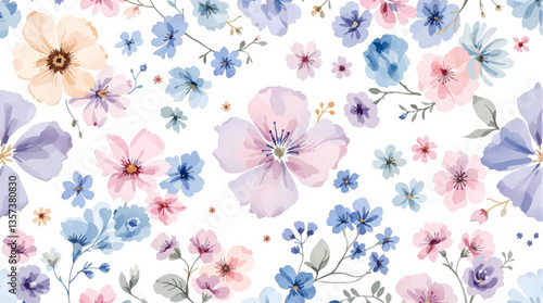 Watercolor Colorful flower background, Beautiful seamless pattern with watercolor gentle colorful flowers