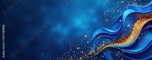 Blue abstract background with golden swirls and glitter accents, perfect for luxury design projects,  decorative,  modern