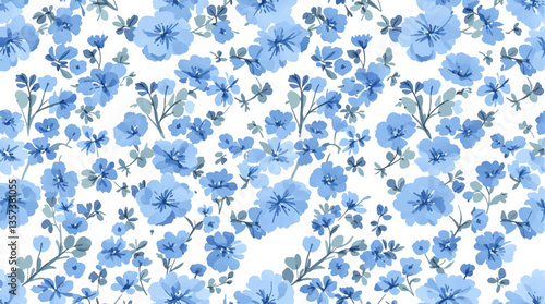 Watercolor Blue flower background, Seamless pattern with watercolor Blue flowers