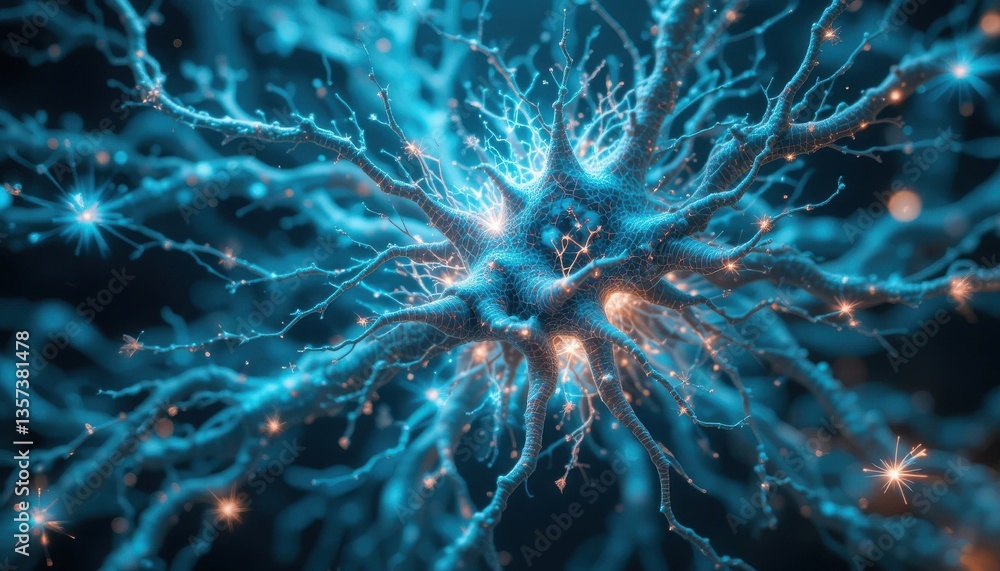 Fototapeta premium Stunning Cyan Neural Network Design Electric Sparks and Intricate Connections