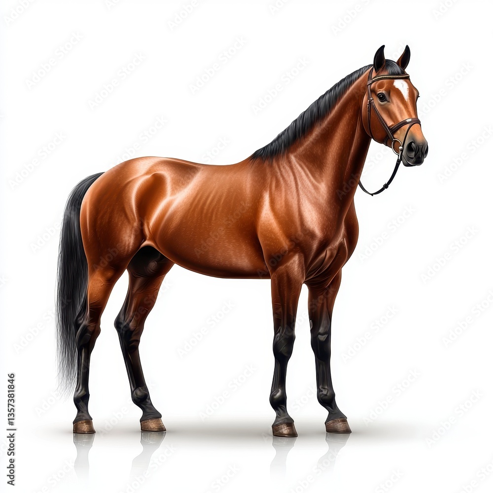 Fototapeta premium Chestnut Brown Horse Portrait Against White Background