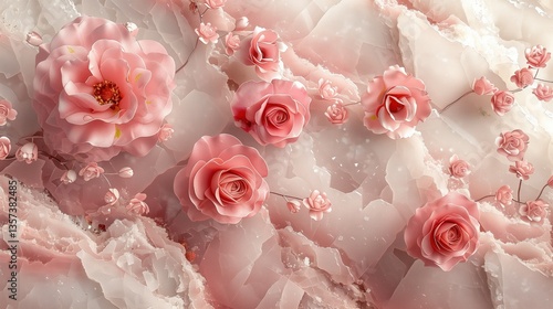 Soft Pink Roses on Delicate Background with Textured Layers  