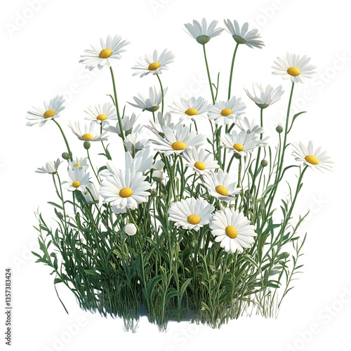 3D Daisy Bush with Large Flowers Isolated on Transparent Background