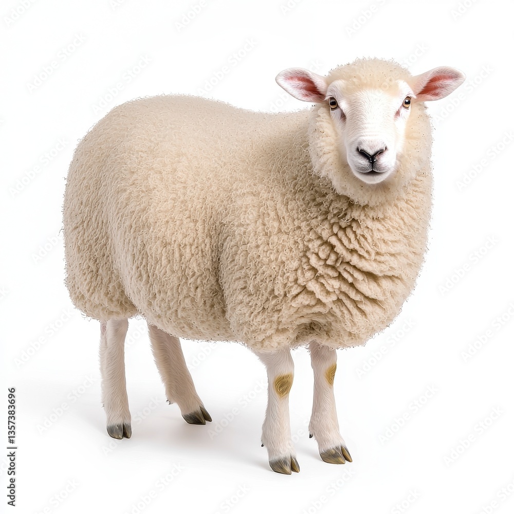 Obraz premium Cream Colored Sheep Studio Portrait Against White Background
