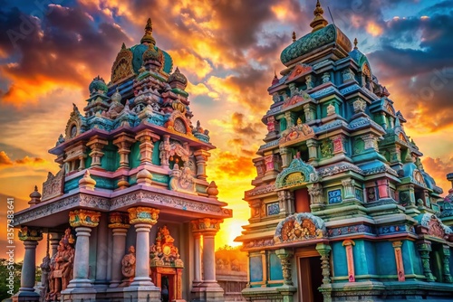 Hindu Temple Architecture: Intricate Carvings & Symbolic Structures at Sunrise