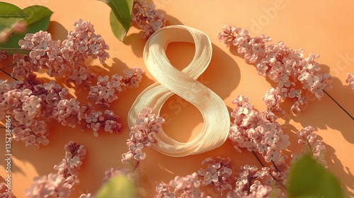 Romantic floral arrangement featuring number eight on orange background  
