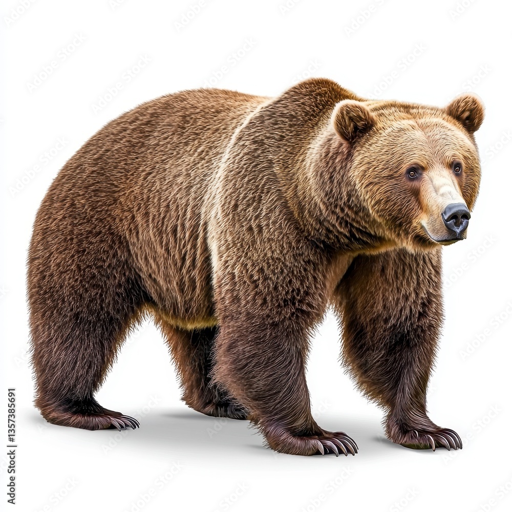 Obraz premium Large Brown Bear Standing on White Background