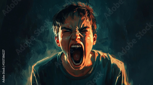 Angry young teenager yelling