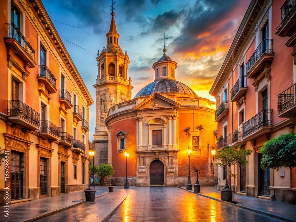 Fototapeta premium Valencia Basilica Street View: Majestic Spanish Architecture Portrait