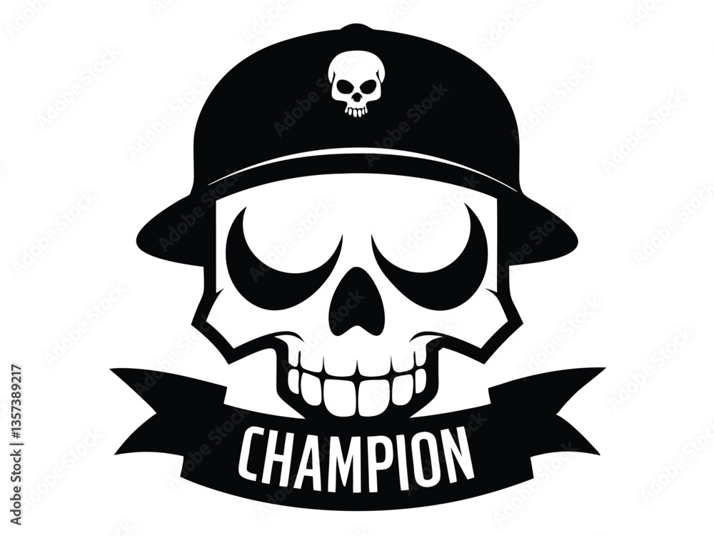 A skull wearing a hat that says champion on it. a skull wearing a baseball cap with the word CHAMPION A skull wearing a hat that says champion on it. a skull wearing a baseball cap with the word CHAMPION