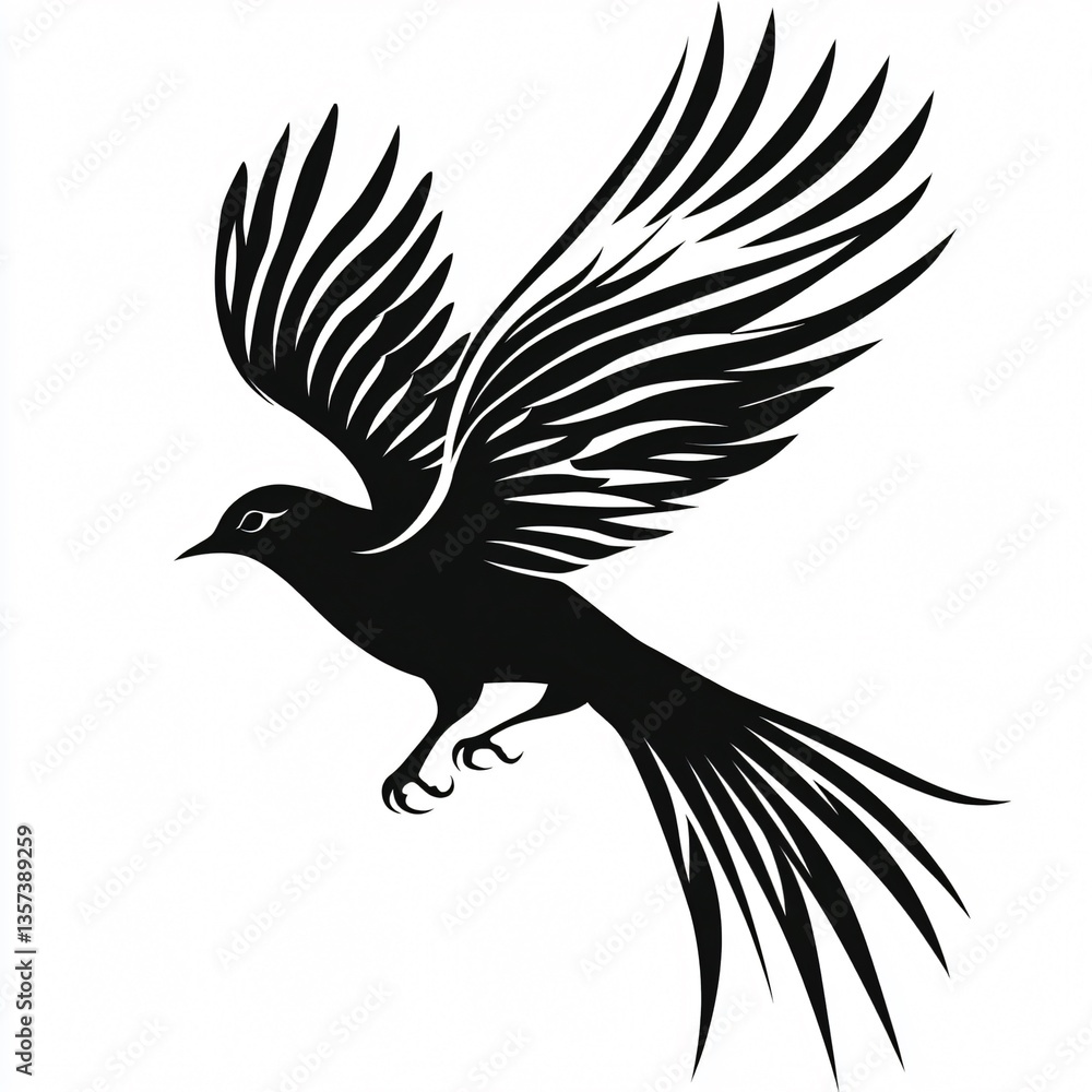 Obraz premium Dynamic bird silhouette with open wings in mid-flight